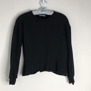 Zara Black Gray Long Sleeve Crop Top Open Back Size Small Peplum Sweatshirt
